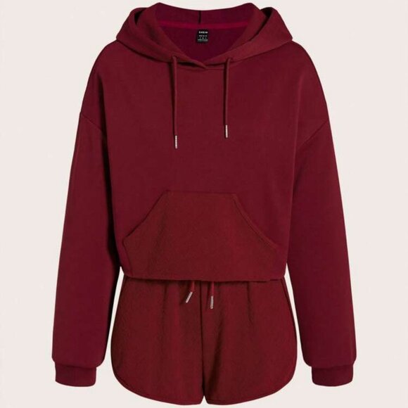 SHEIN Jackets & Blazers - NWOT MAROON DARK RED HOODIE | KANGAROO POCKET DROP SHOULDER DRAWSTRING | BURGUND